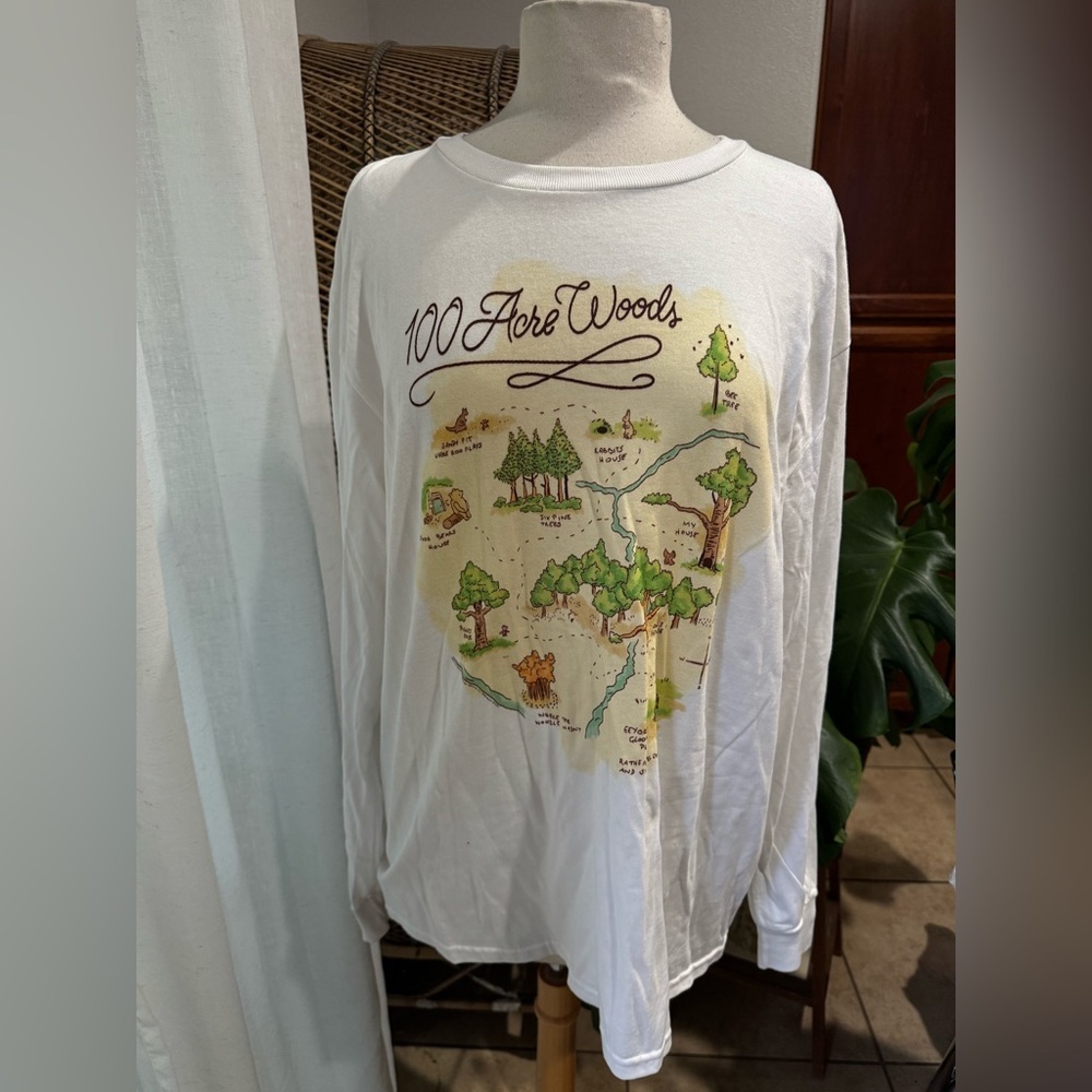 White Long‎ Sleeve Shirt with 100 Acre Woods Print Winnie the Pooh Disney